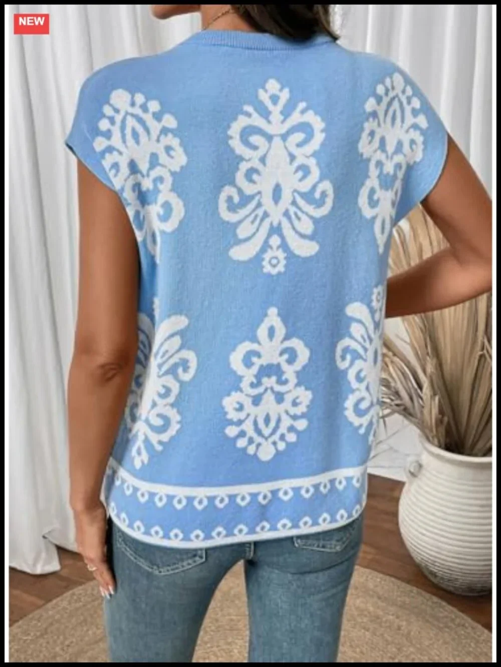 Lightweight Boho Knit Sweater Vest Crewneck Cap Sleeve Summer Top